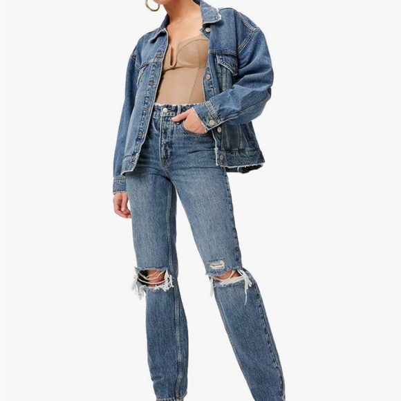 Good American Denim - Good American 90s High Rise Destroyed Straight Leg Jeans